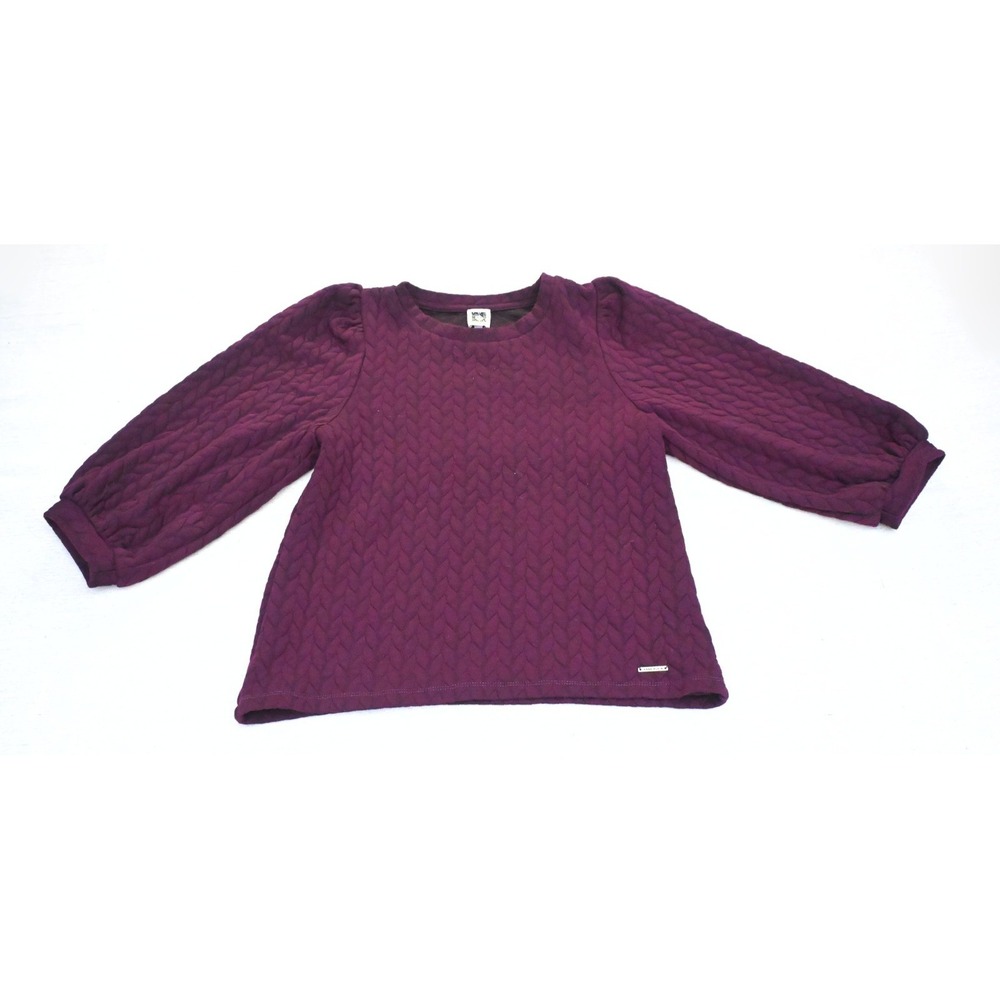 Anne Klein Womens M Quilted Jacquard Knit Top Plum Purple Blouson Puff Sleeve